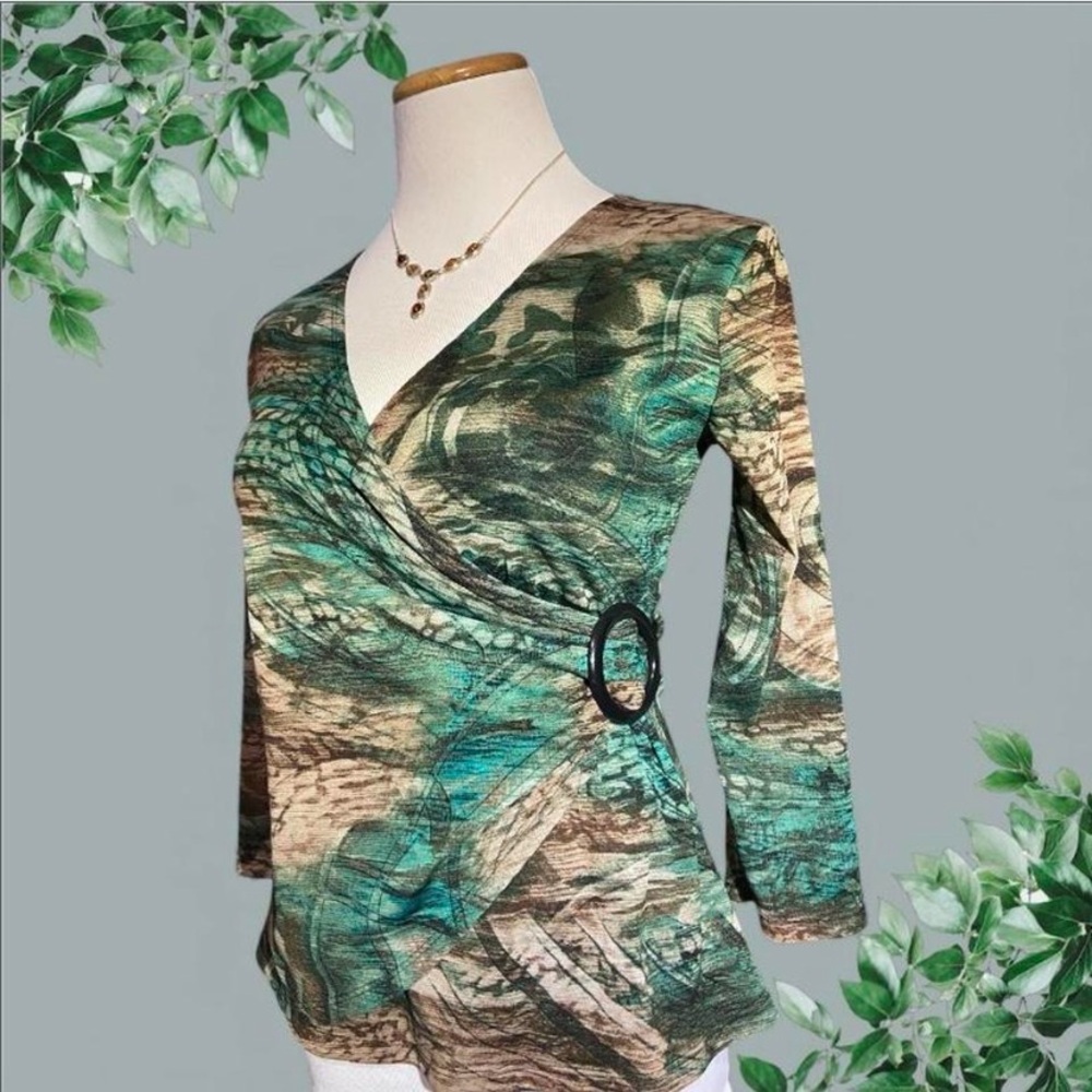Notations Green and Tan Women's Blouse